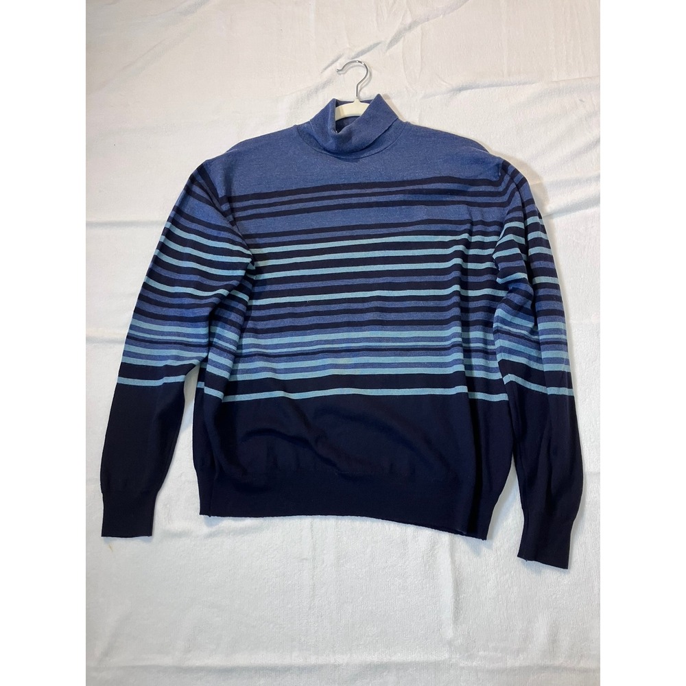 Bergdorf Goodman Mens XL 100% Wool Striped Turlte Mock Neck Sweater Made England